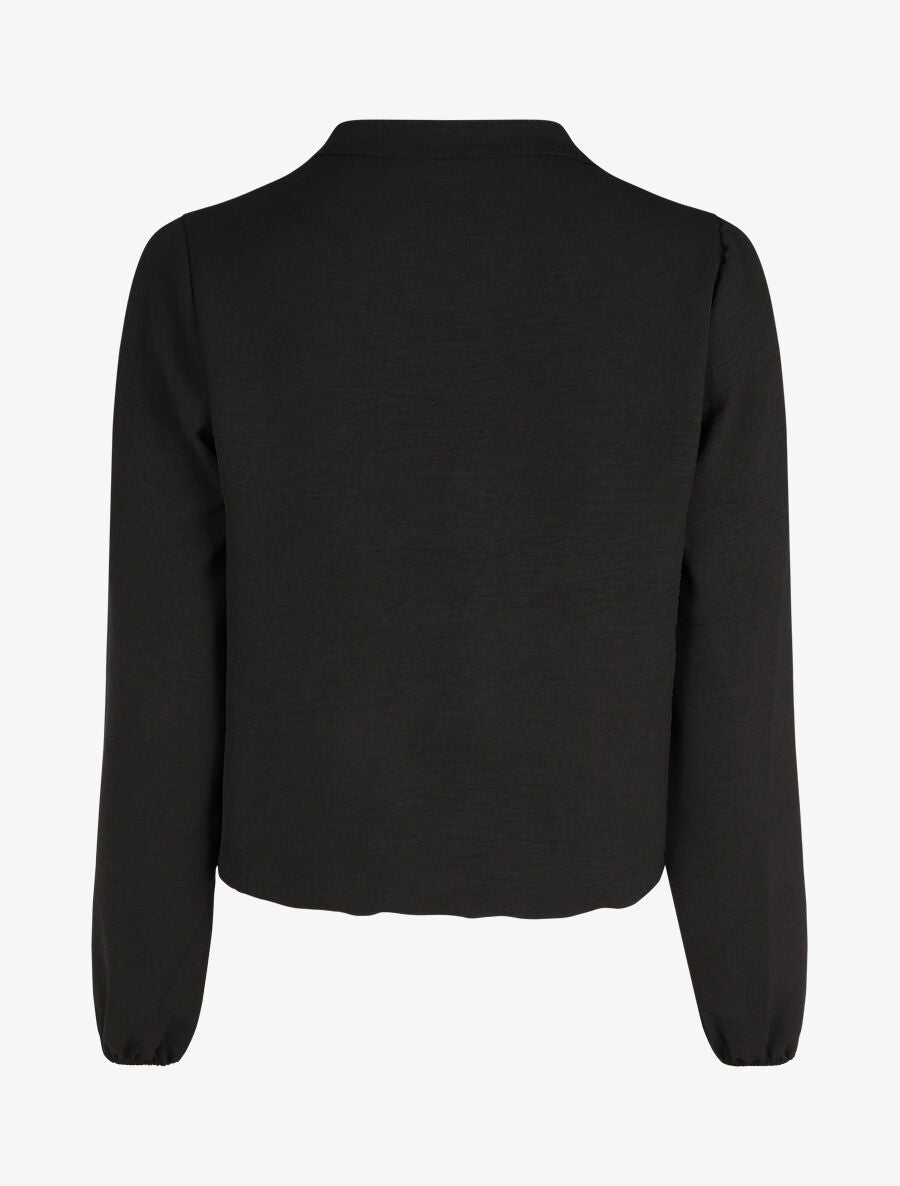 Blouse droite unie à manches longues et col V - Noir - 2