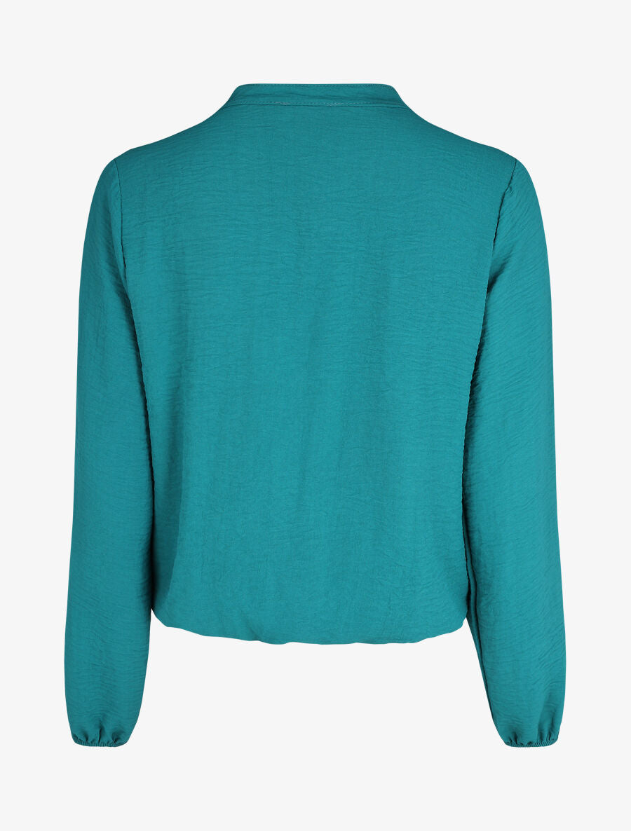Blouse droite unie à manches longues et col V - Bleu canard - 2