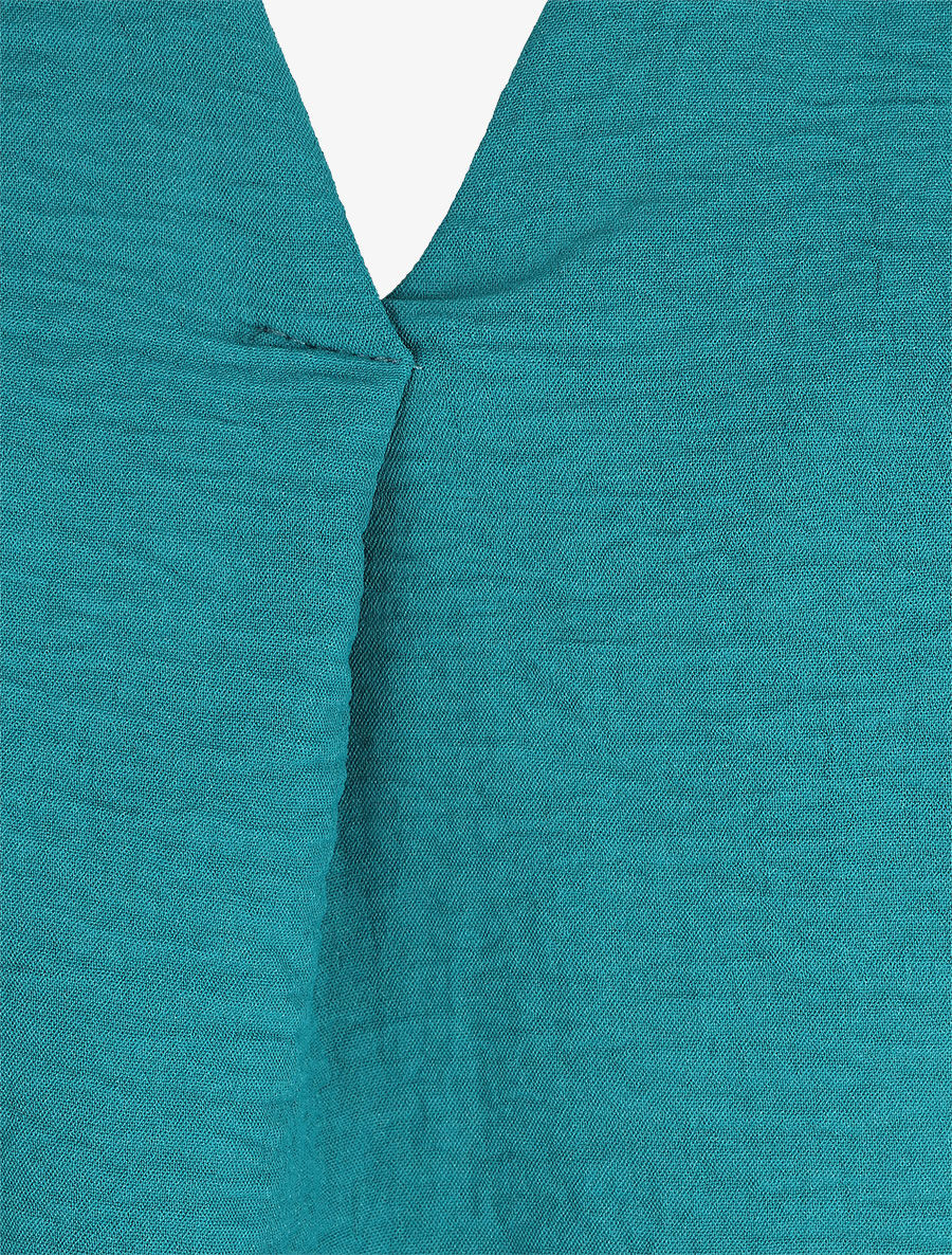 Blouse droite unie à manches longues et col V - Bleu canard - 3