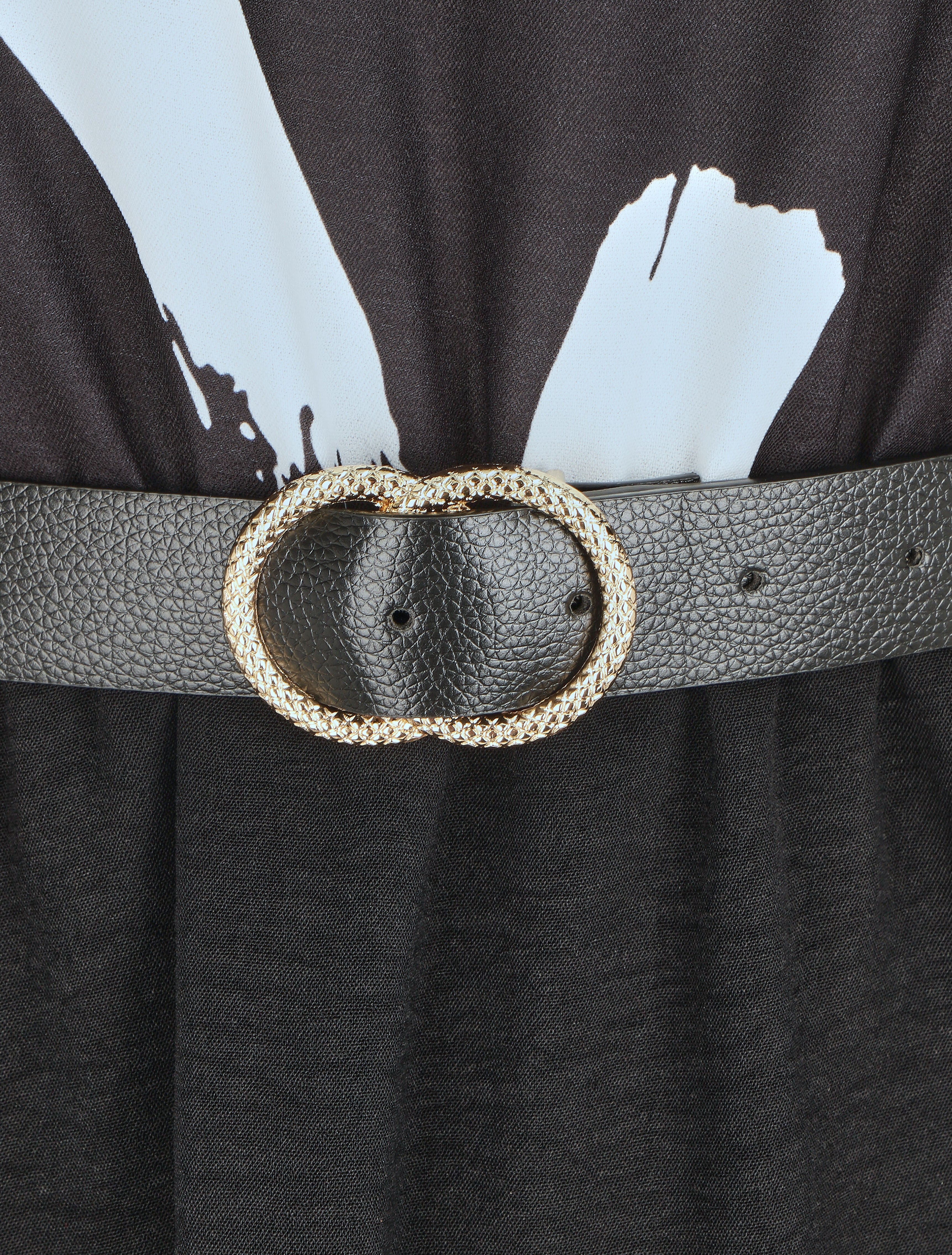 Robe évasée manches longues imprimé abstrait - Noir - 3