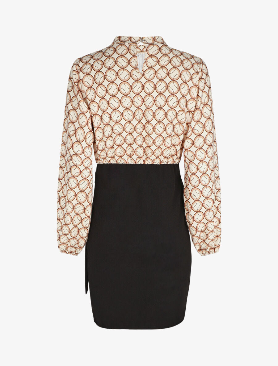 Robe courte ajustée à noeud et imprimé graphique - Beige - 2