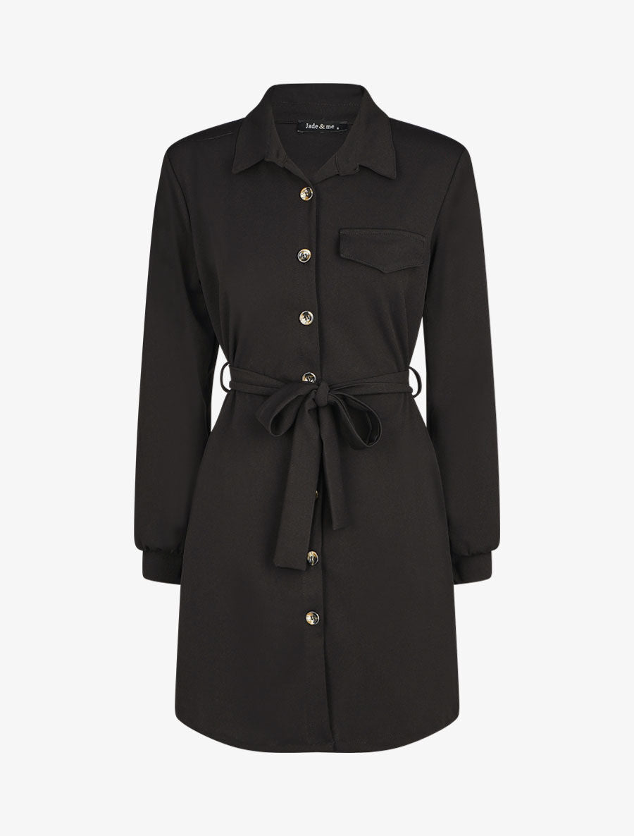 Robe chemise courte manches longues - Noir - 1