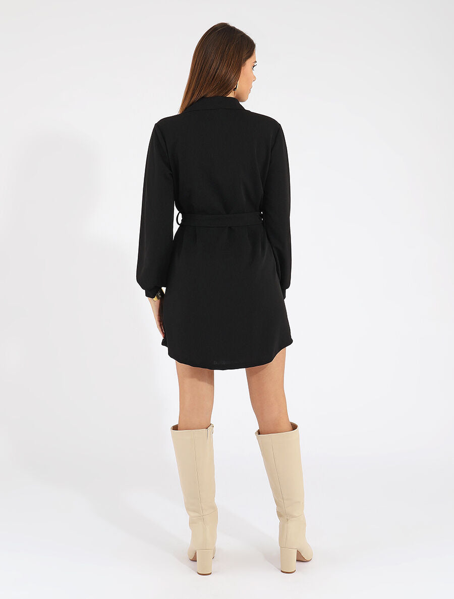 Robe chemise courte manches longues - Noir - 5
