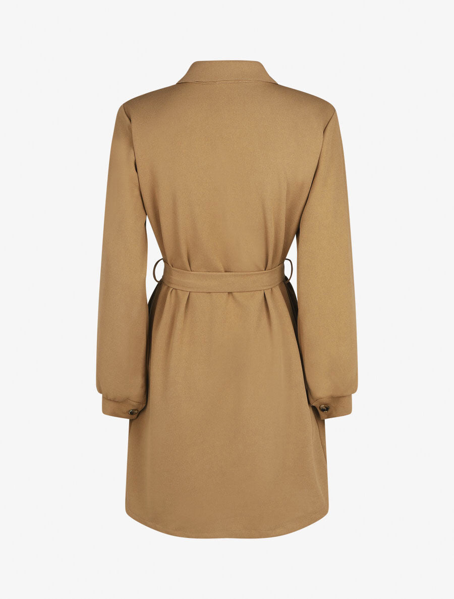 Robe chemise courte manches longues - Camel - 2