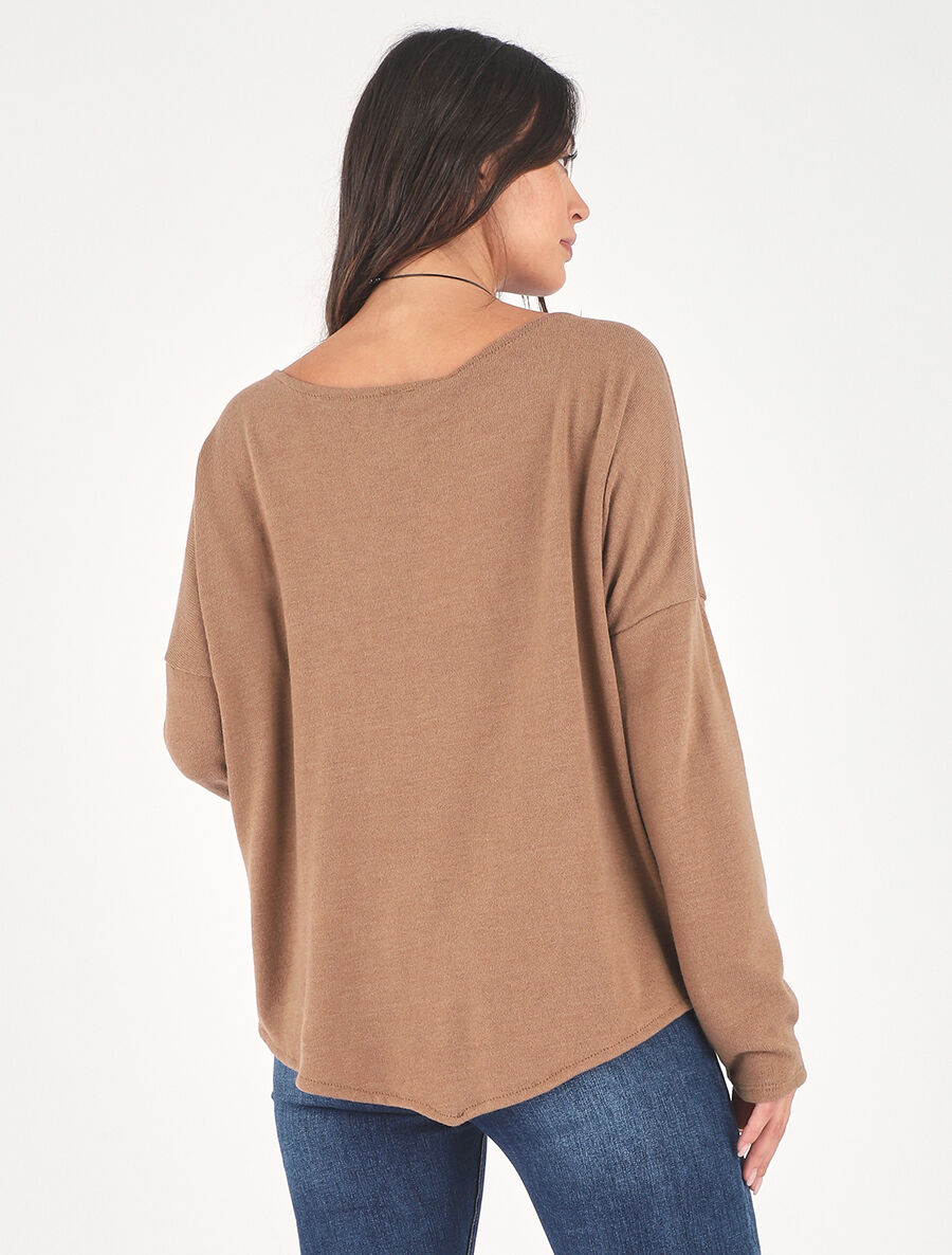Pull droit uni bords asymétriques - Camel - 5