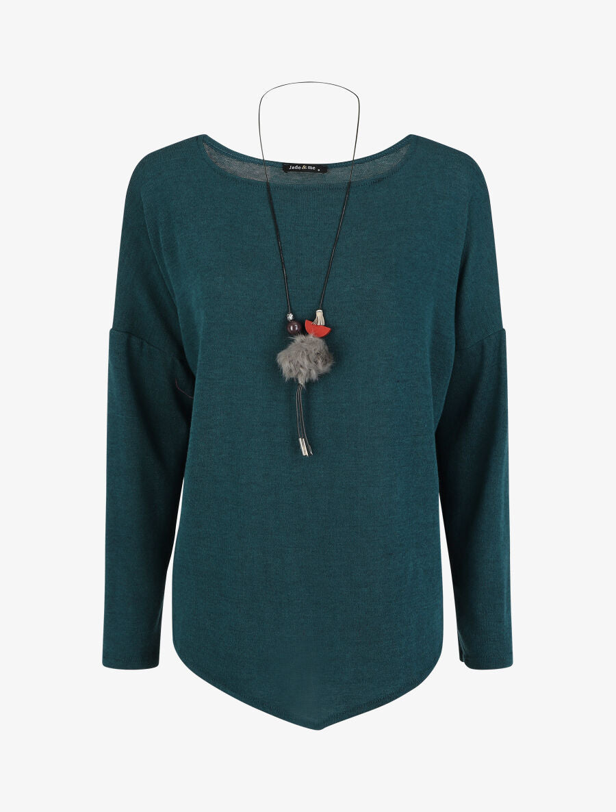 Pull droit uni bords asymétriques - Bleu canard - 1