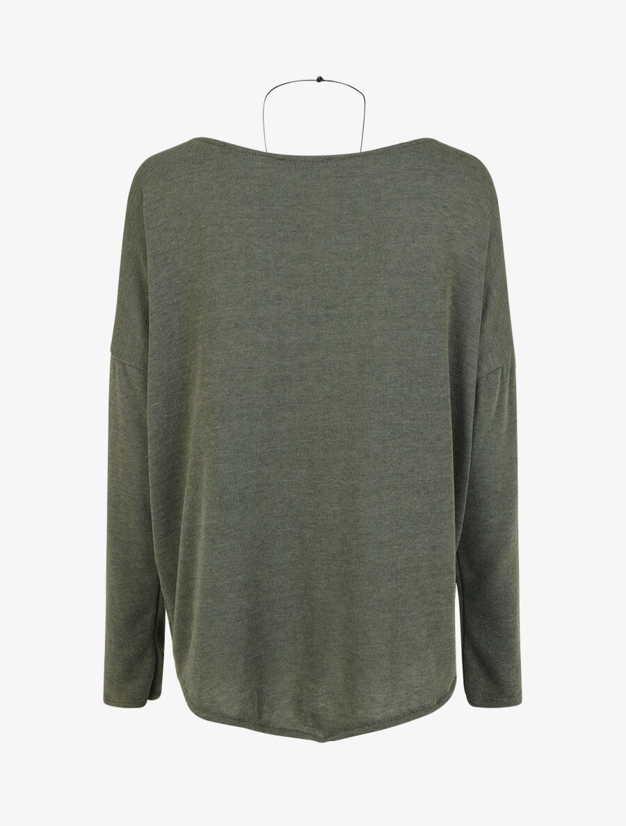 Pull droit uni bords asymétriques - Kaki - 2