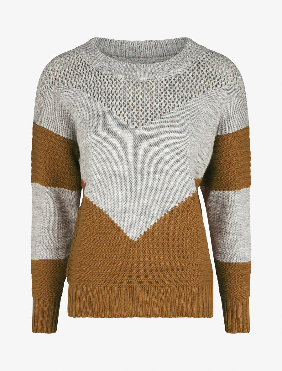 Pull droit à motif en V - Camel - 1
