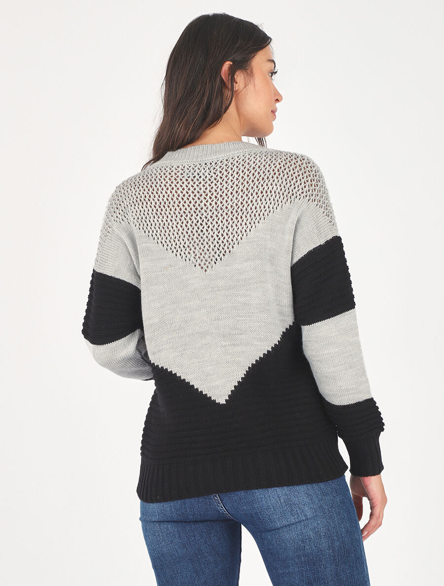 Pull droit à motif en V - Noir - 5
