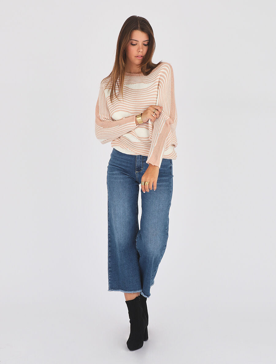 Pull ample à motif rayé fantaisie - Rose - 6