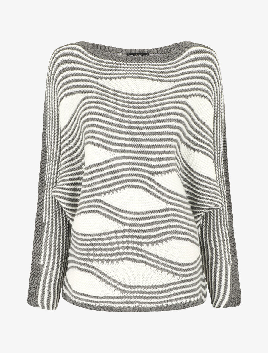 Pull ample à motif rayé fantaisie - Gris - 4