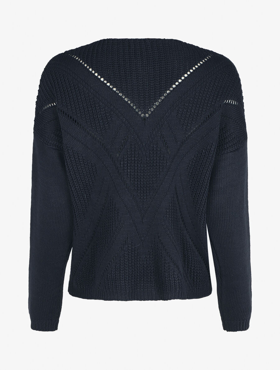 Pull droit col V uni - Marine - 2