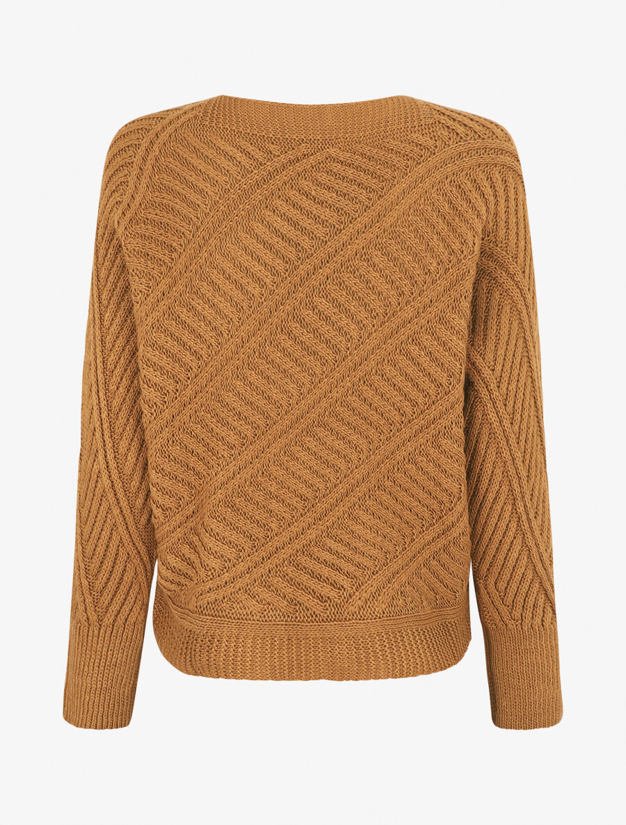 Pull droit uni à col bateau - Camel - 2