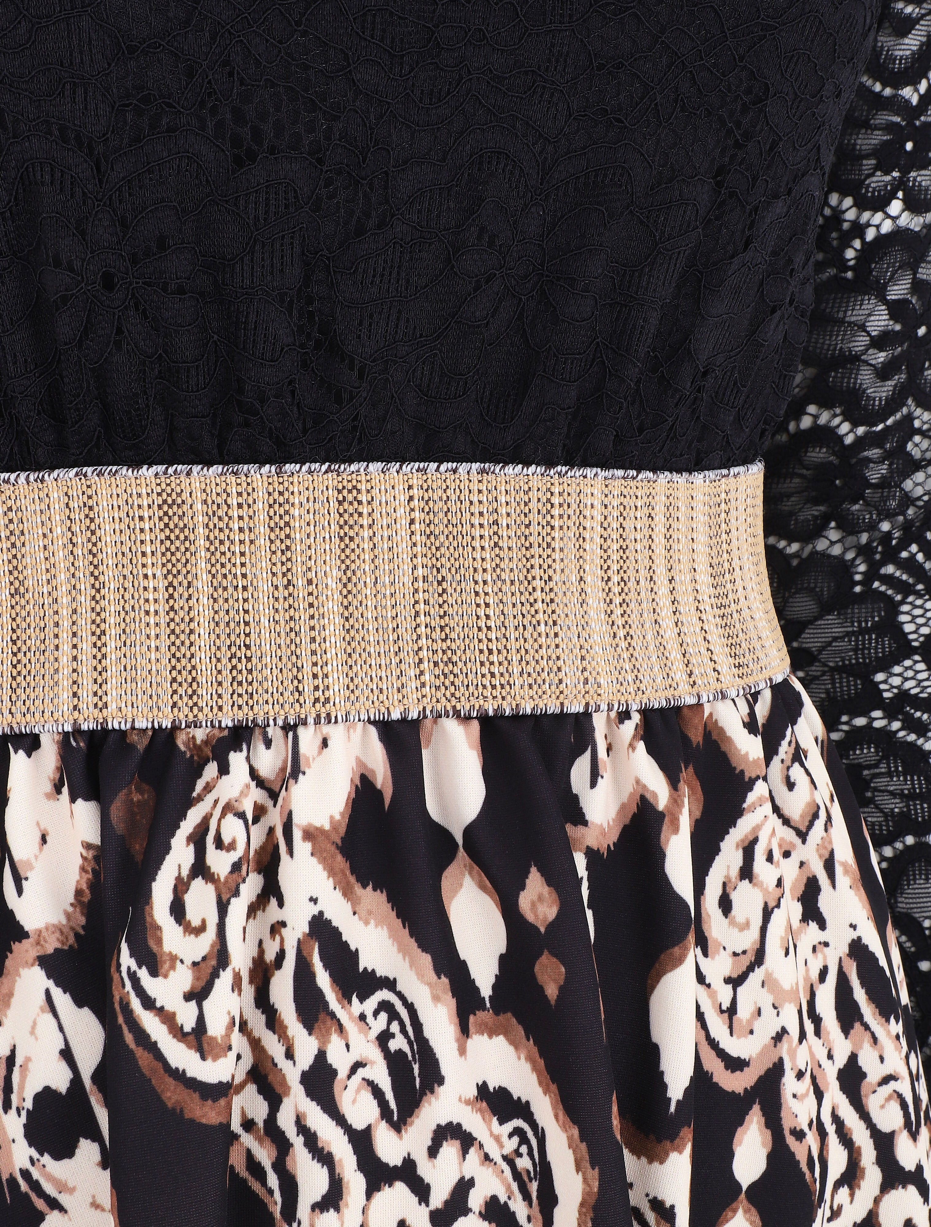 Robe à imprimé graphique et dentelle - Noir - 3