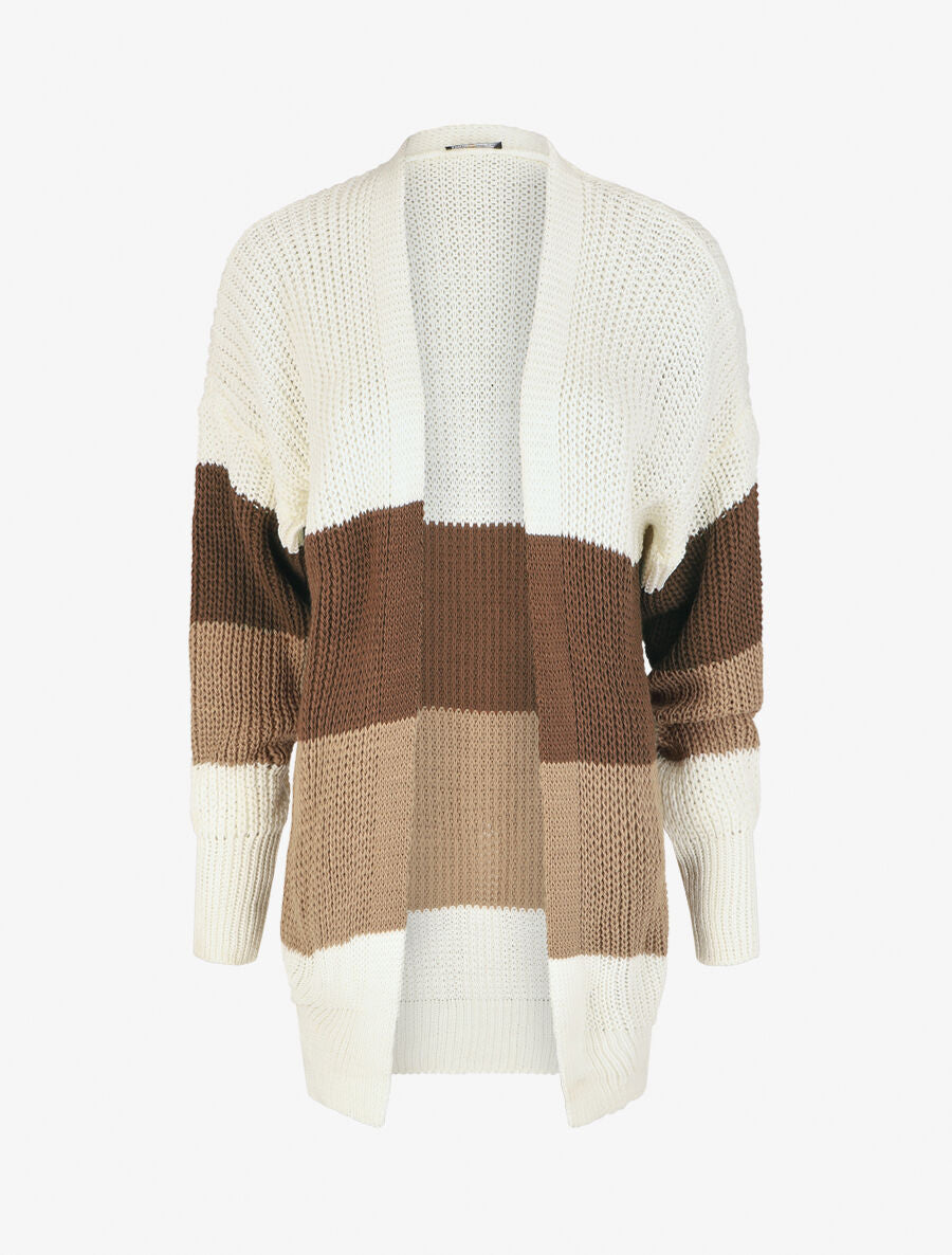 Gilet long et droit motif rayé - Blanc/marron - 4
