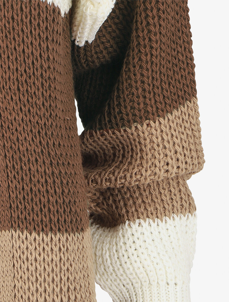 Gilet long et droit motif rayé - Blanc/marron - 3