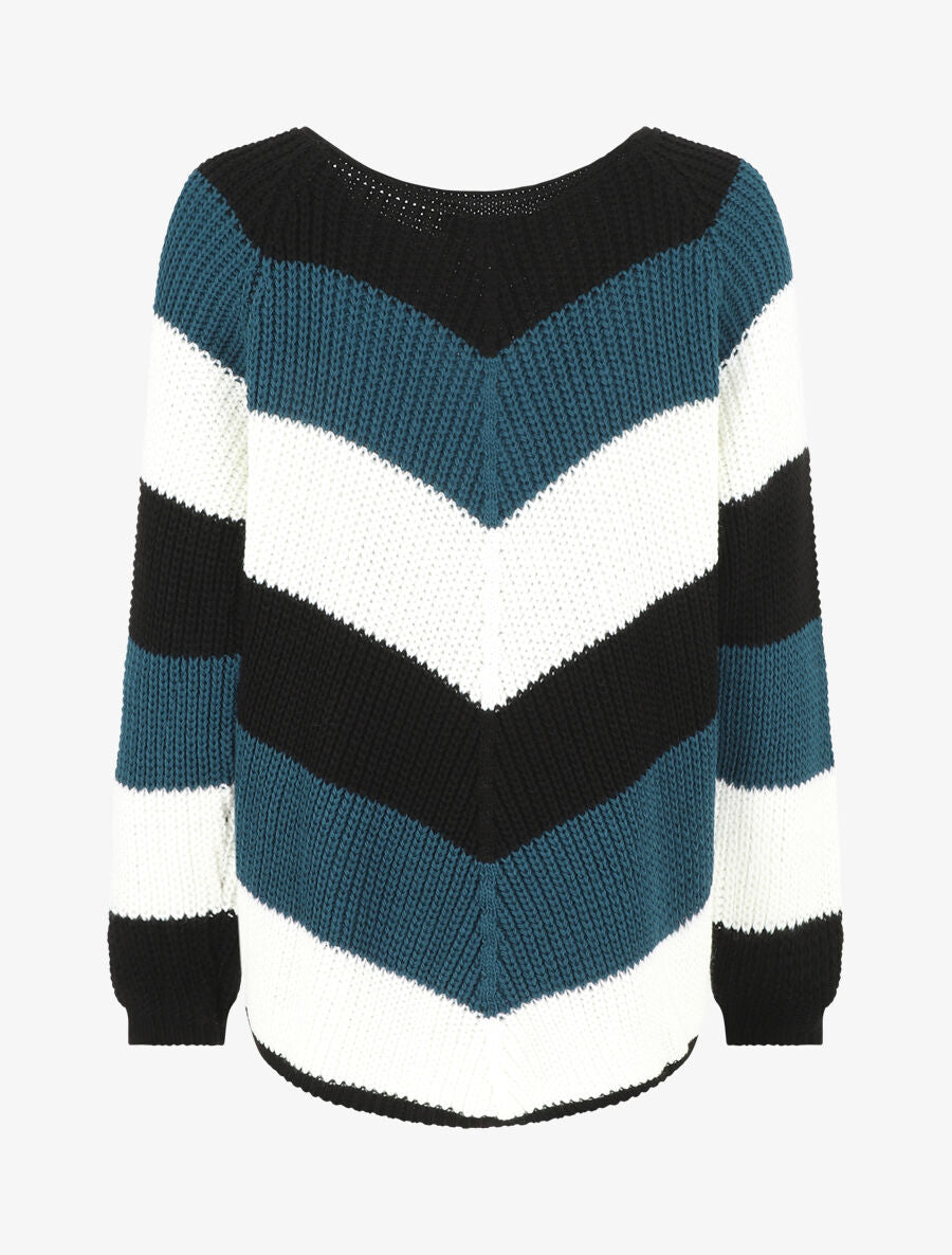 Pull droit rayé col rond - Bleu canard - 2