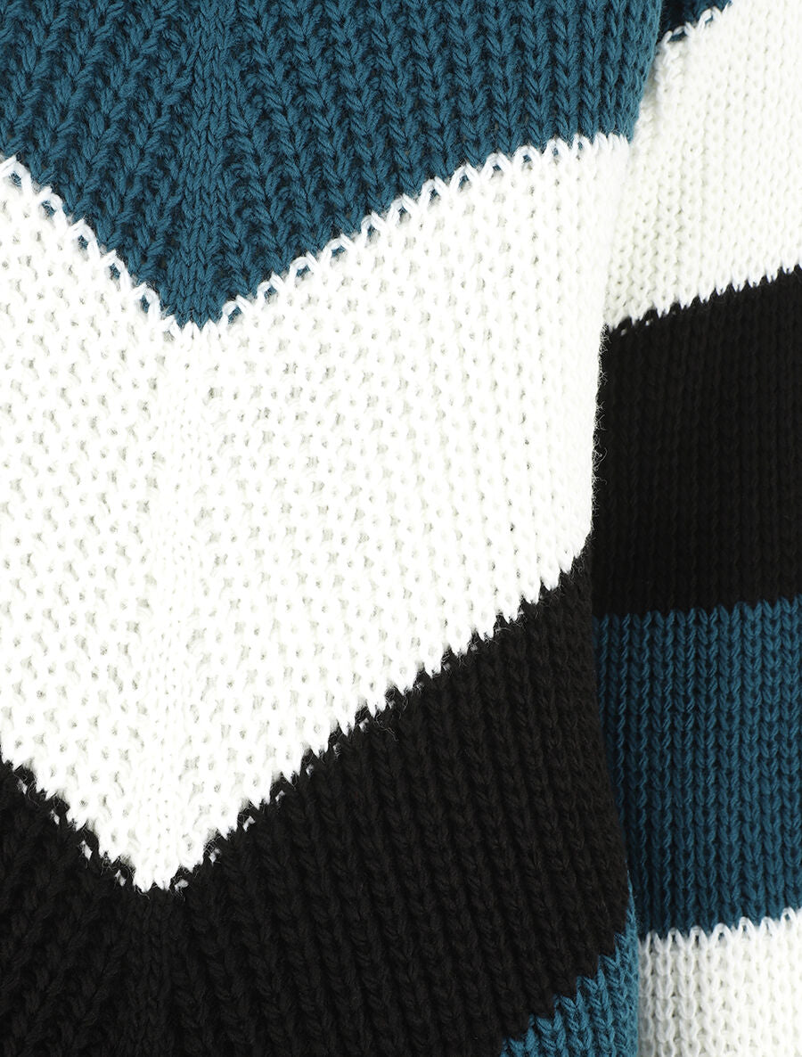 Pull droit rayé col rond - Bleu canard - 3