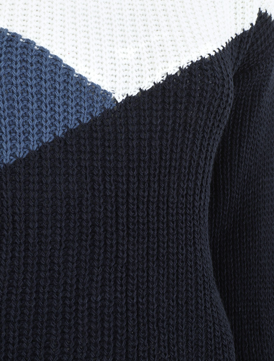 Pull droit graphique à col bateau - Marine - 3