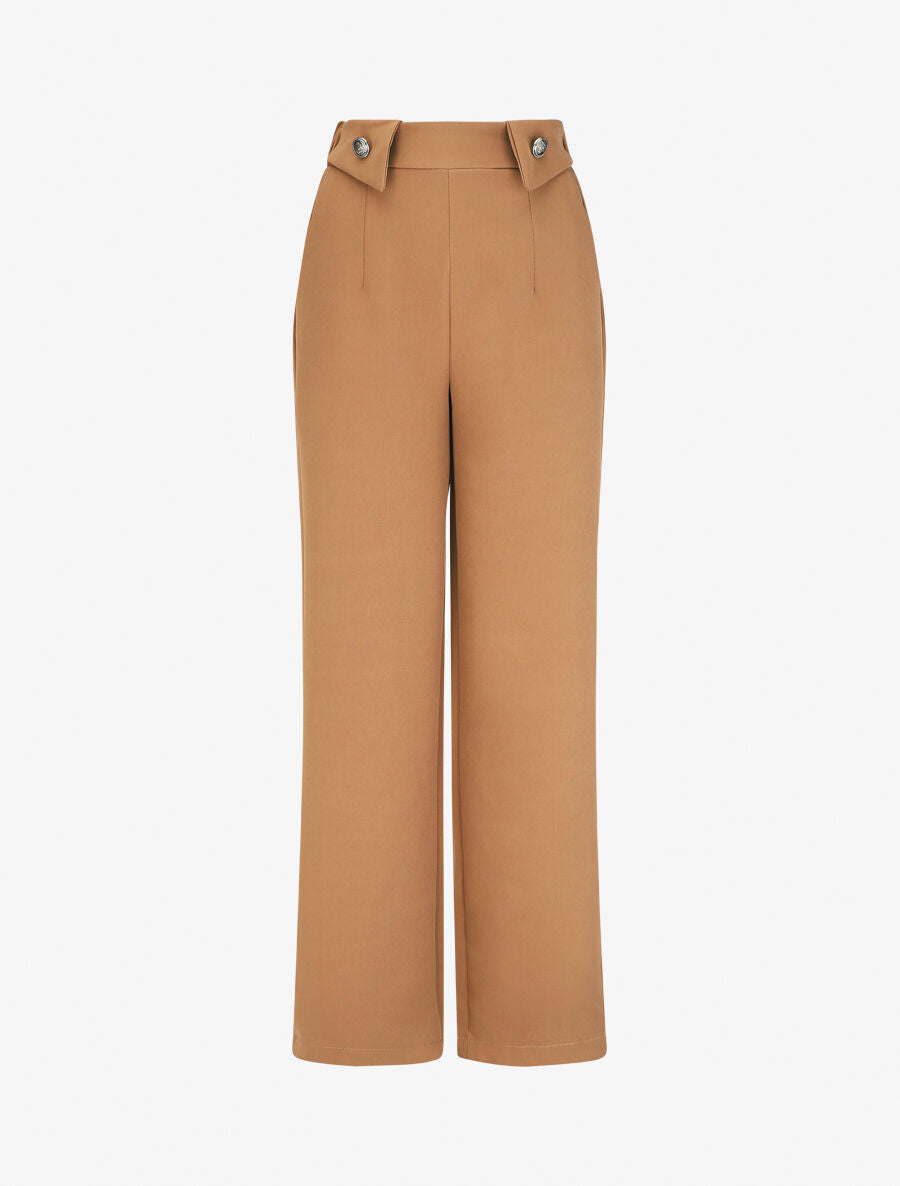 Pantalon droit uni taille haute - Camel - 4