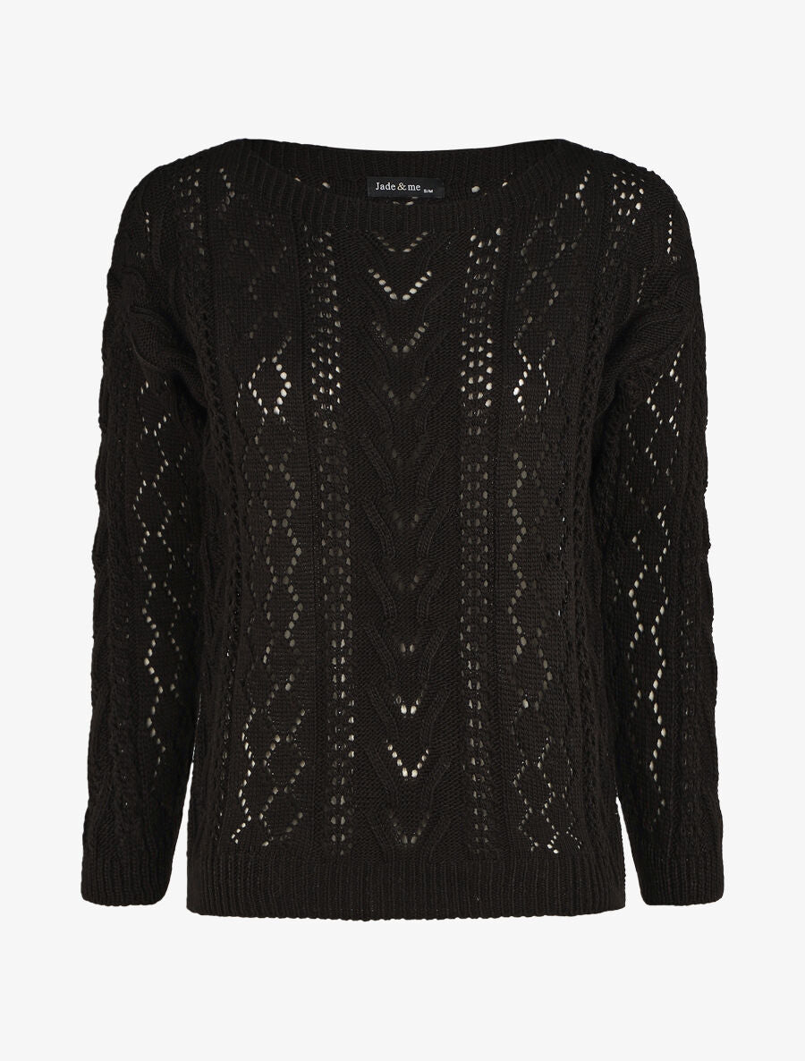 Pull droit uni col bateau - Noir - 1