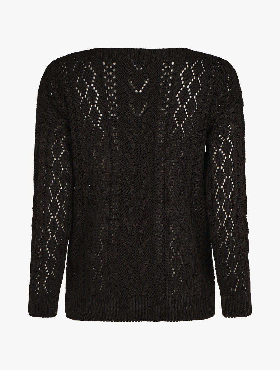 Pull droit uni col bateau - Noir - 2