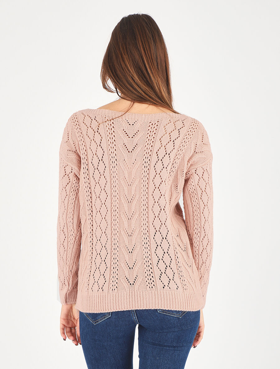 Pull droit uni col bateau - Rose - 5