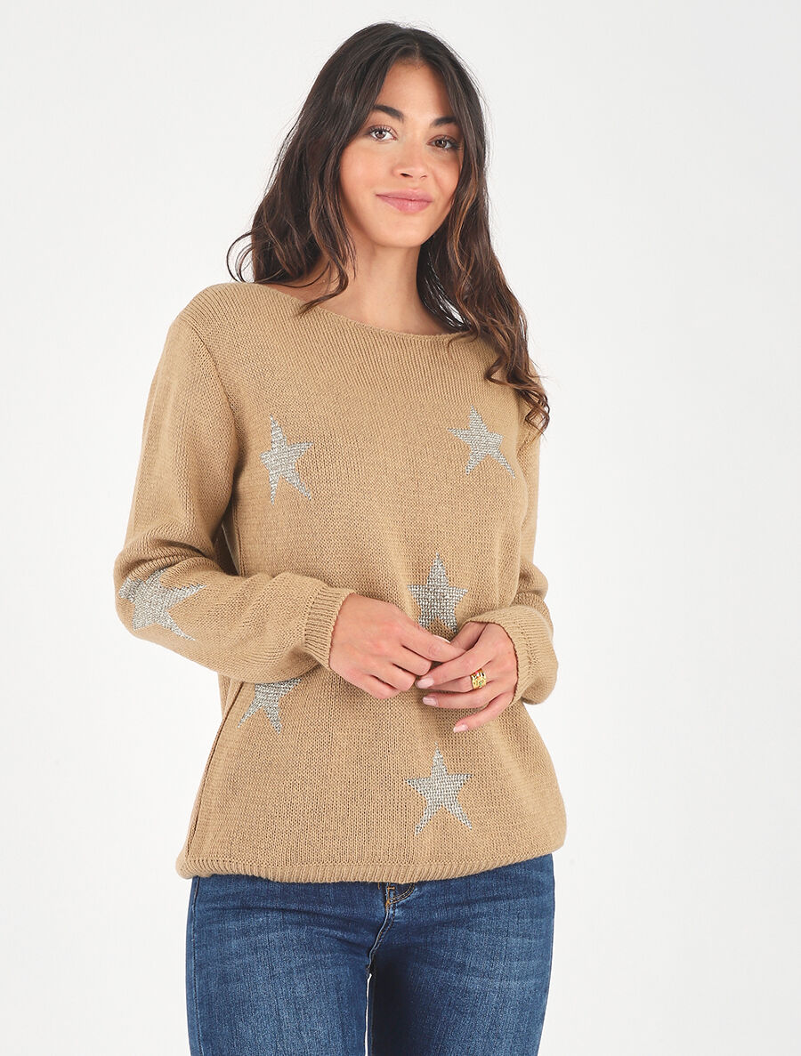 Pull droit motif étoiles - Camel - 4