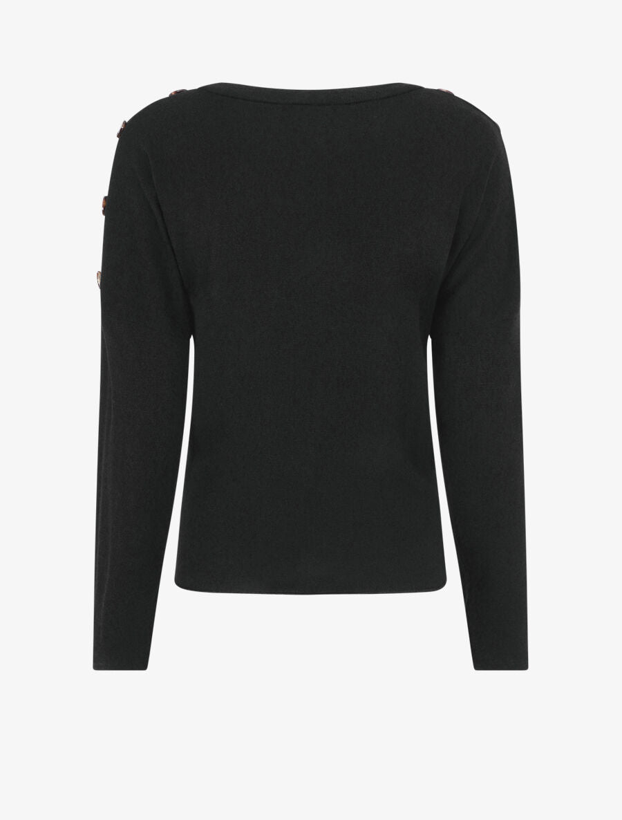 Pull droit uni à noeud et boutons - Noir - 2