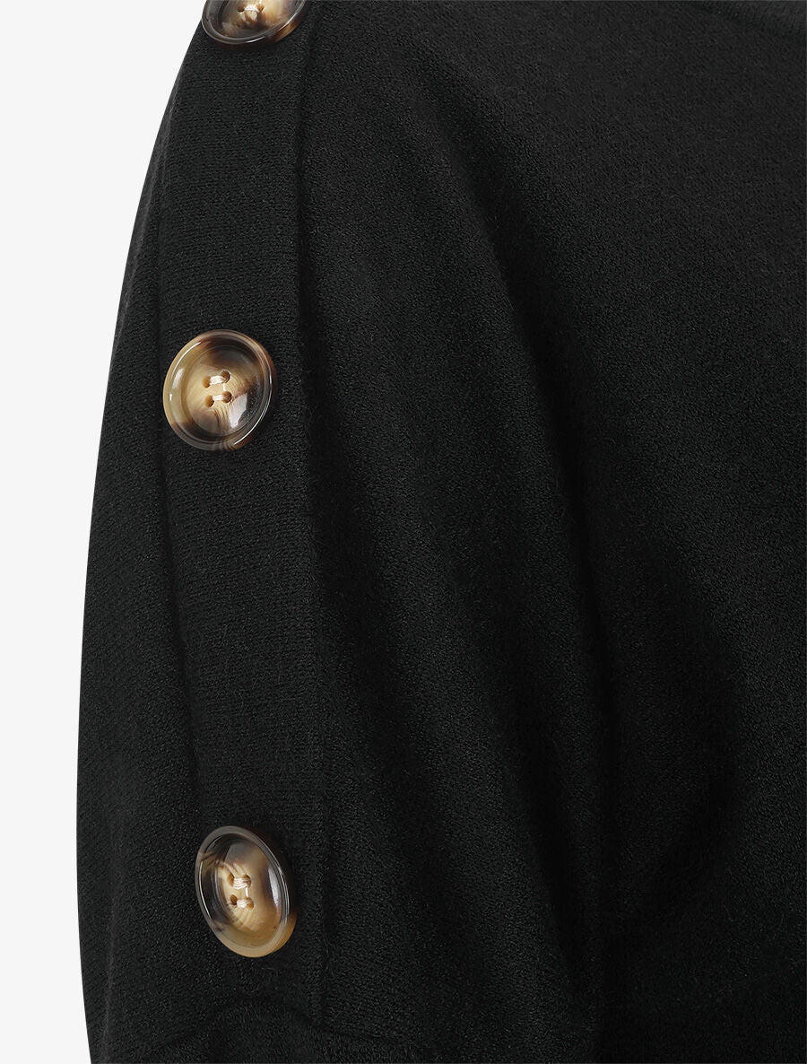 Pull droit uni à noeud et boutons - Noir - 3