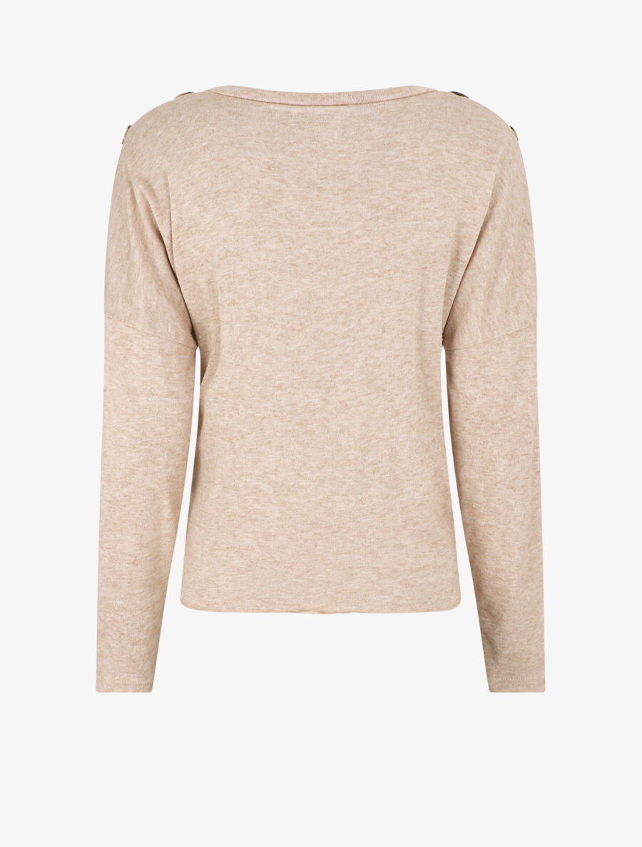 Pull droit uni à noeud et boutons - Beige - 2