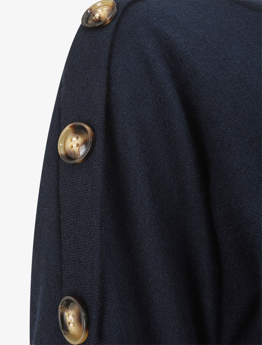 Pull droit uni à noeud et boutons - Marine - 3