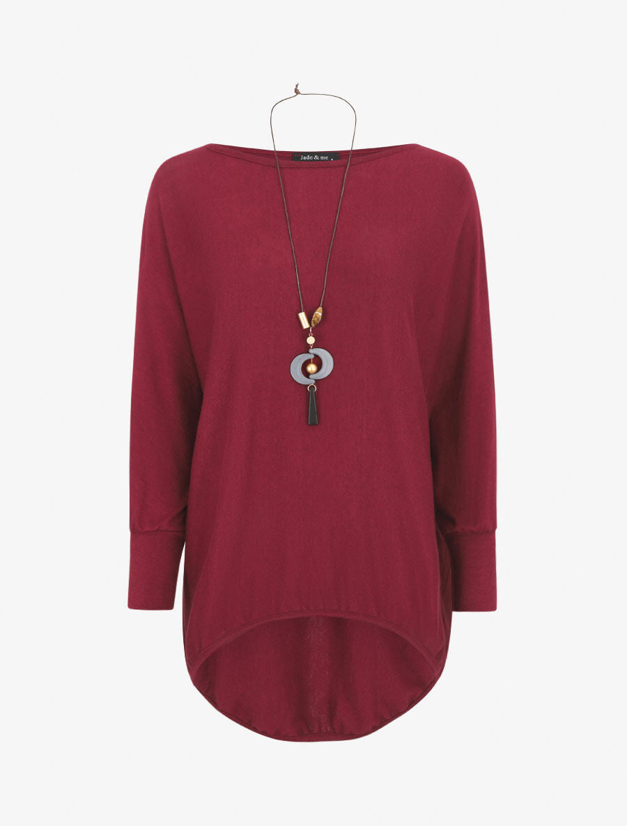 Pull ample uni manches chauve-souris - Bordeaux - 4