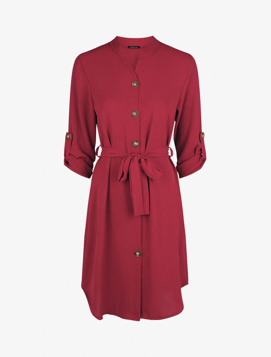 Robe chemise unie manches longues - Bordeaux - 1