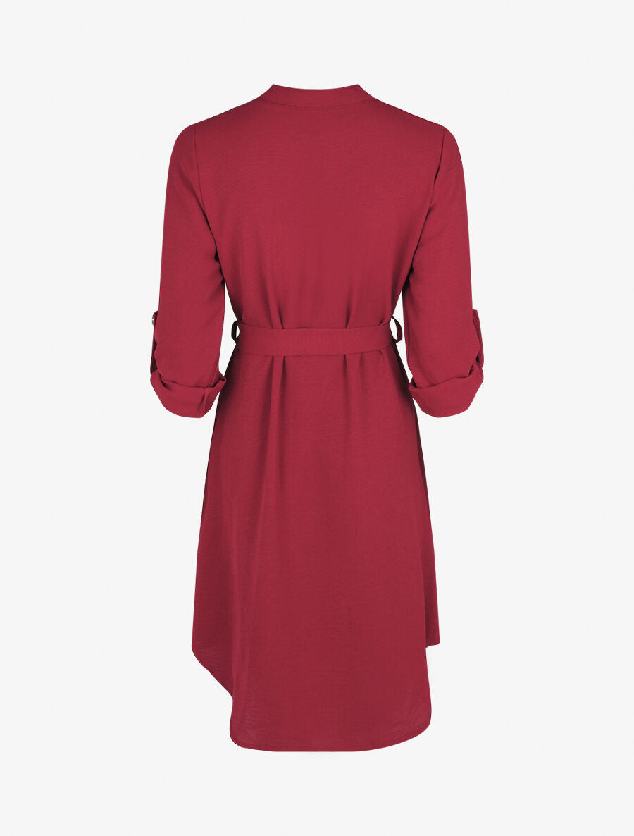 Robe chemise unie manches longues - Bordeaux - 2