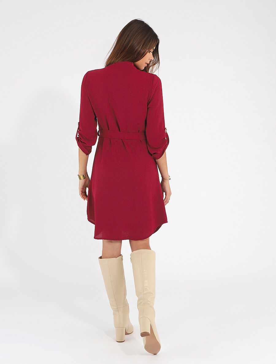 Robe chemise unie manches longues - Bordeaux - 5