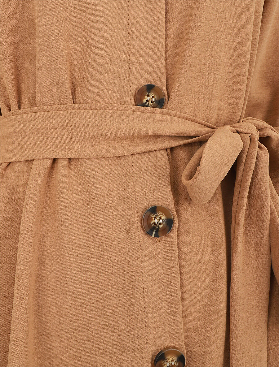Robe chemise unie manches longues - Camel - 3