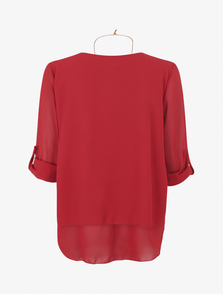 Blouse en voile à manches retroussables - Bordeaux - 2
