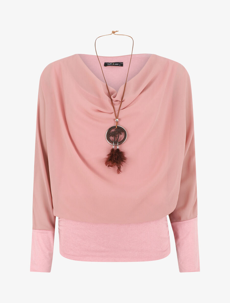 Blouse unie à col bénitier - Rose - 6