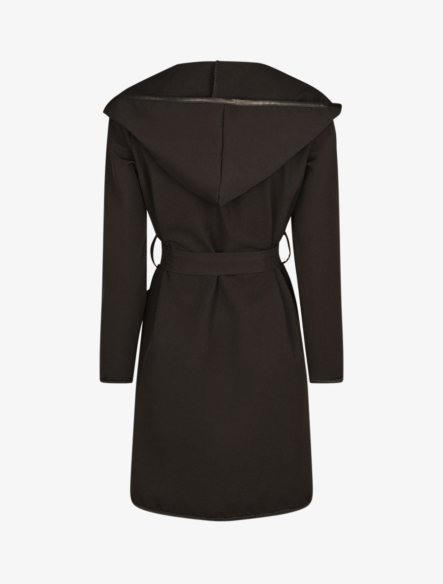 Veste longue à capuche coupe droite - Noir - 2