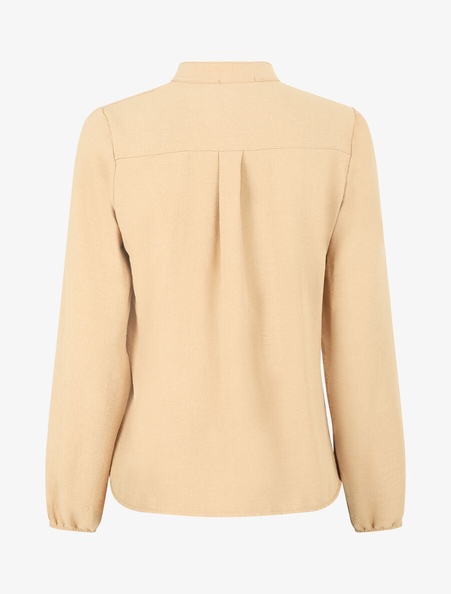 Blouse en voile unie à col boutonné - Camel - 2