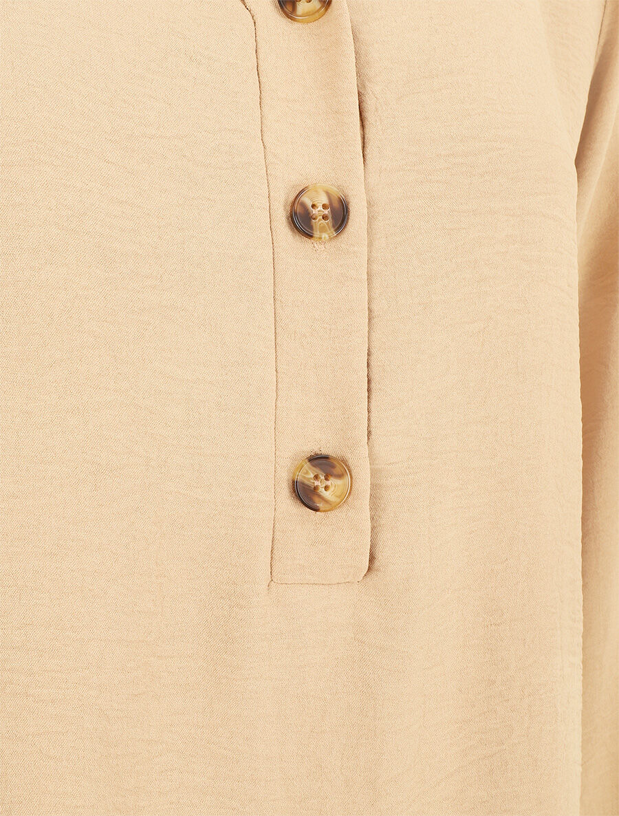 Blouse en voile unie à col boutonné - Camel - 3