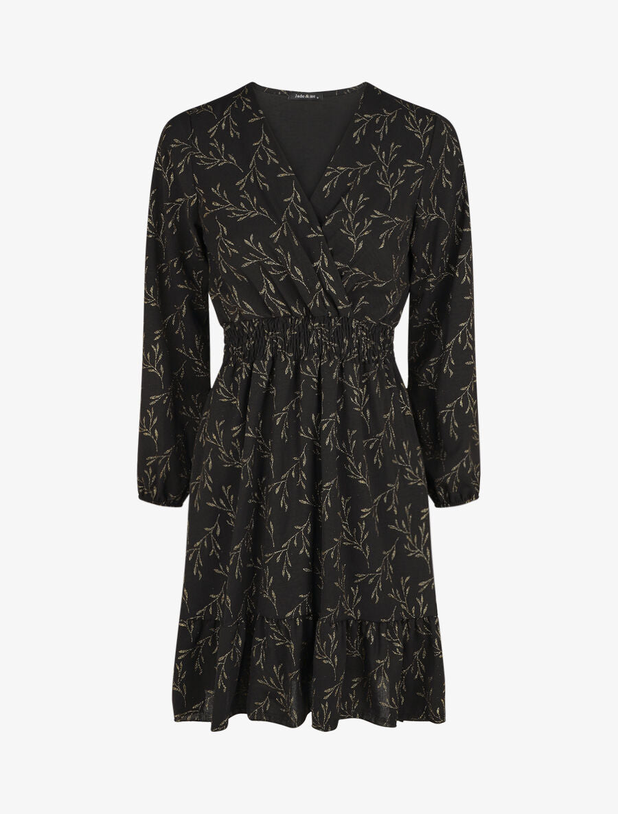 Robe évasée motif feuilles pailletées - Noir - 4