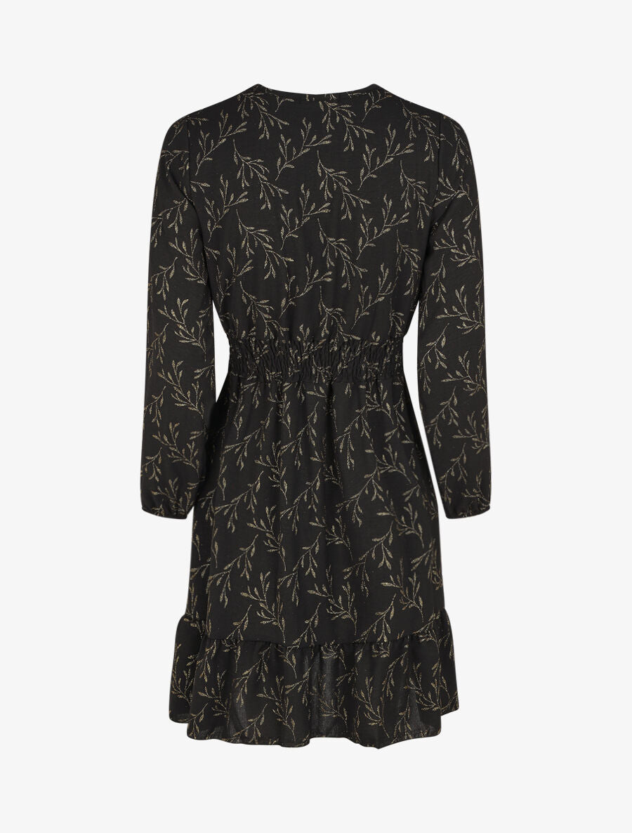 Robe évasée motif feuilles pailletées - Noir - 2