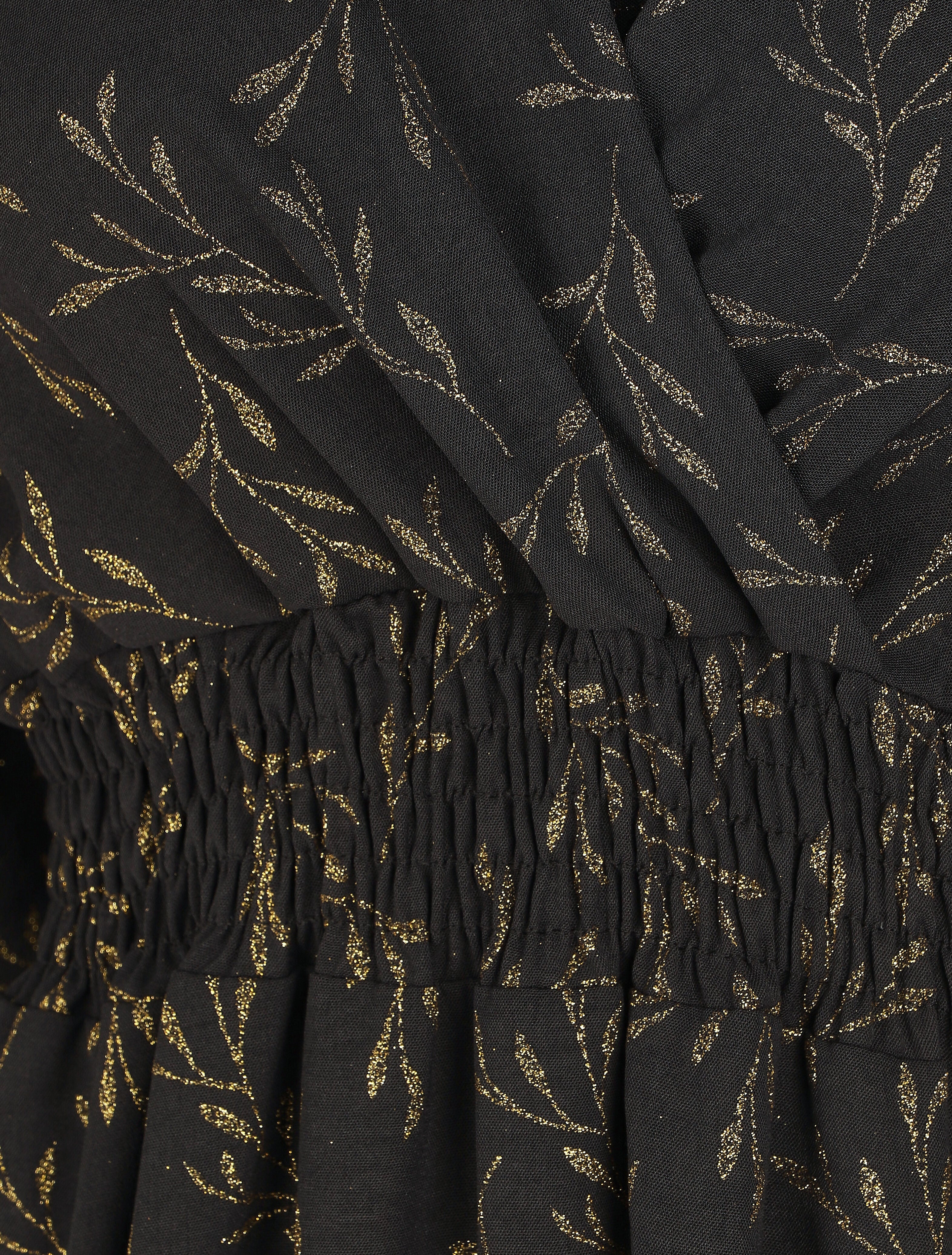 Robe évasée motif feuilles pailletées - Noir - 3
