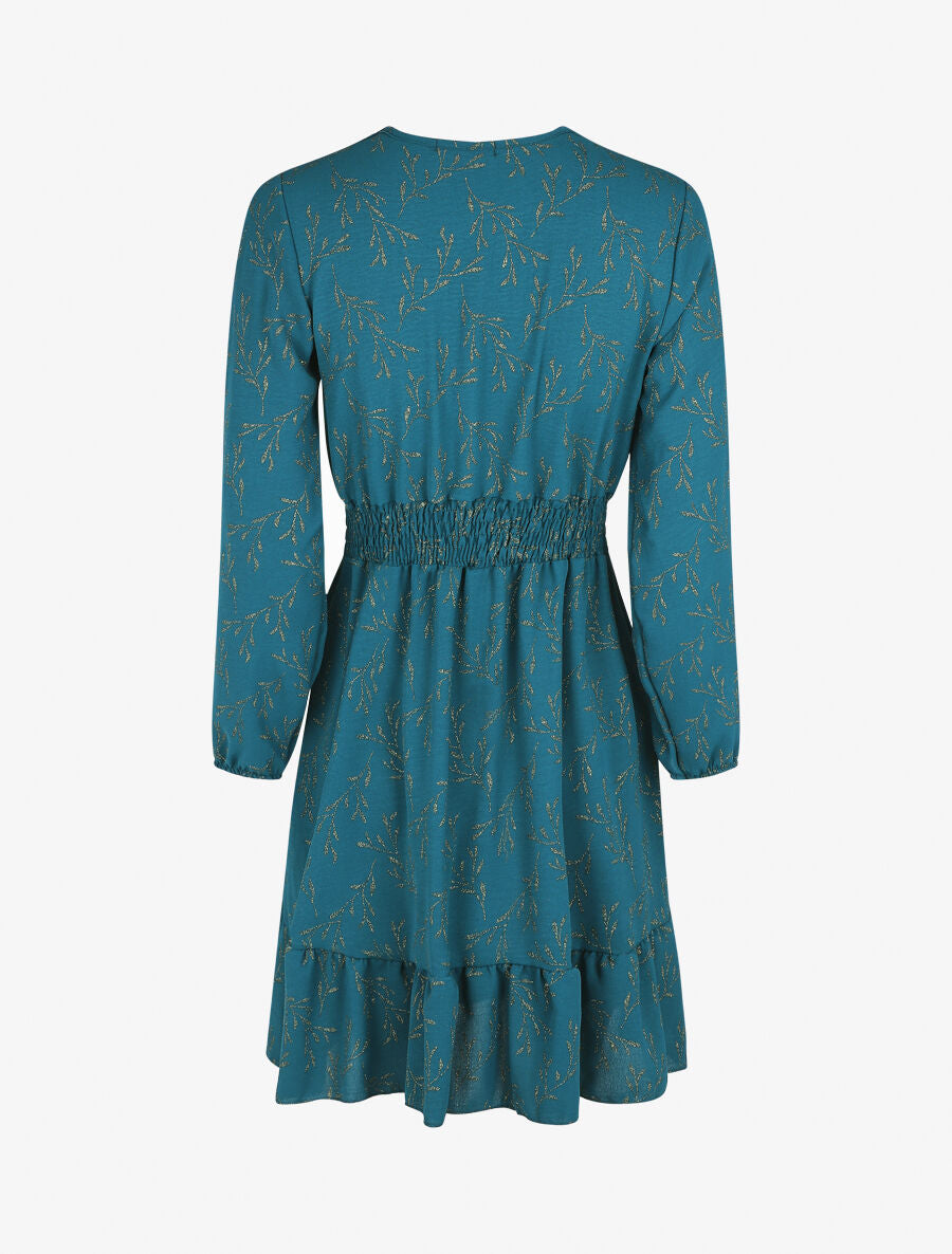 Robe évasée motif feuilles pailletées - Bleu canard - 2