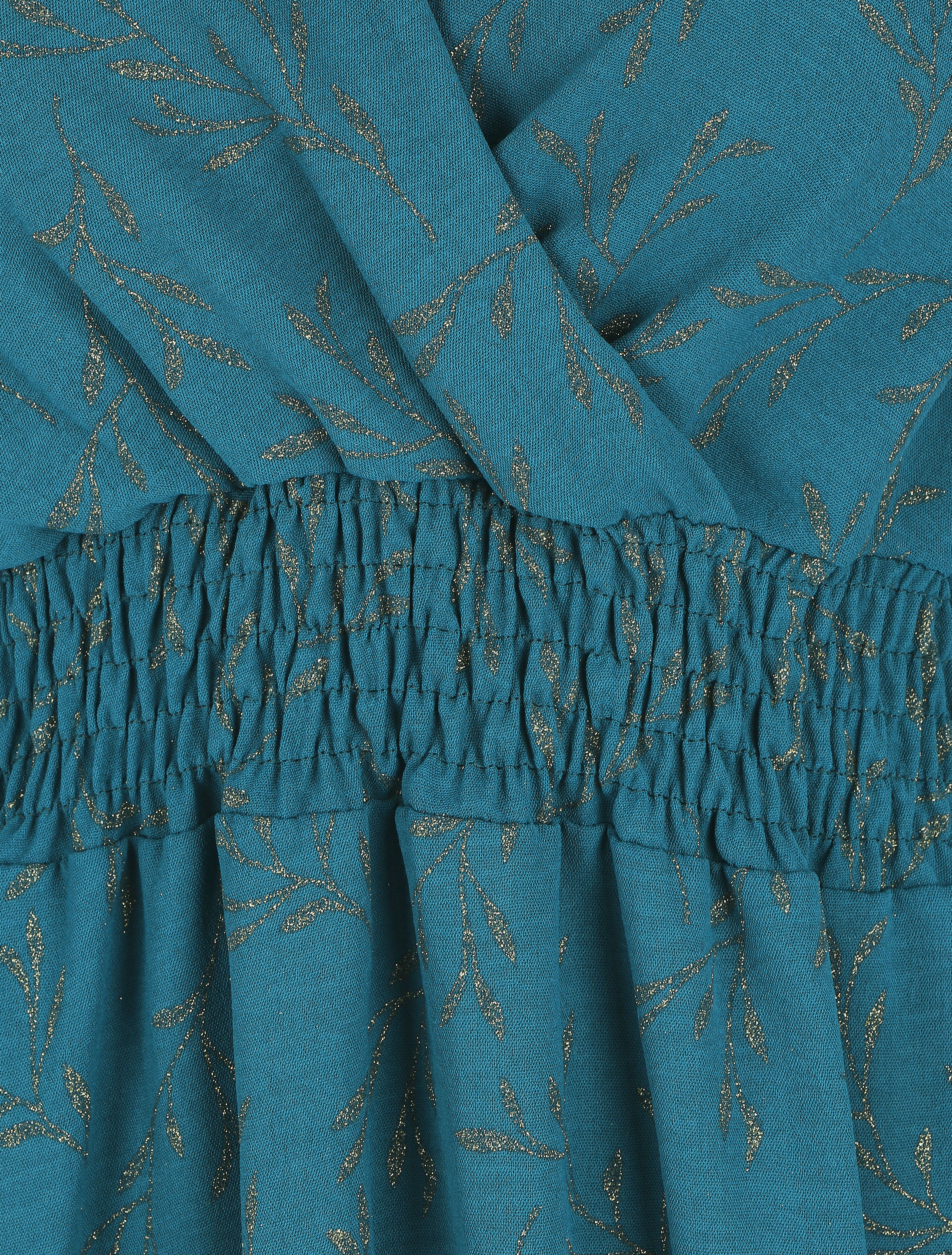 Robe évasée motif feuilles pailletées - Bleu canard - 3