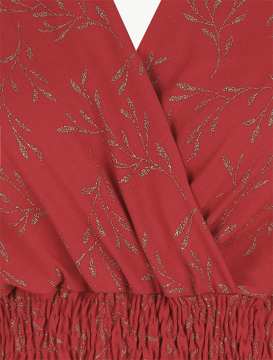 Robe évasée motif feuilles pailletées - Rouge - 3