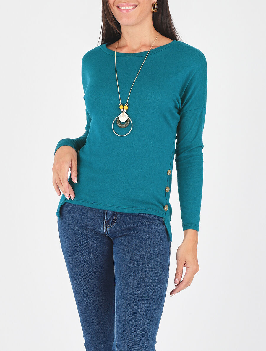 Pull fin uni à col rond - Bleu canard - 6