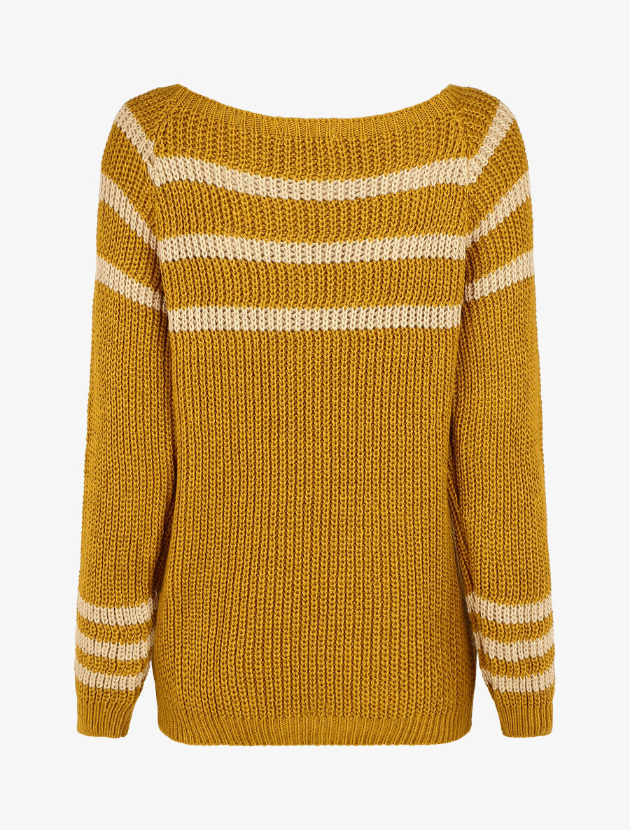 Pull en maille à col bateau - Jaune moutarde - 2